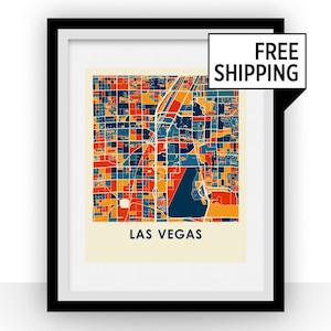 Las Vegas carte Estampe - affiche carte polychrome