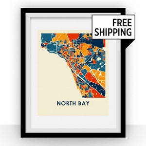 North Bay Ontario Karte Drucken - volle Farbe Karte Poster