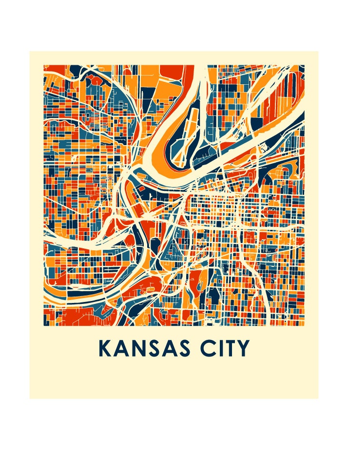 Kansas City Map Print Full Color Map Poster Etsy