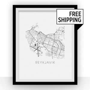 Reykjavik Karte Black and White Print - Island schwarz und weiße Karte drucken