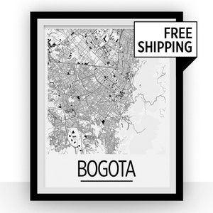 Bogota Map Poster - colombia Map Print - Art Deco Series