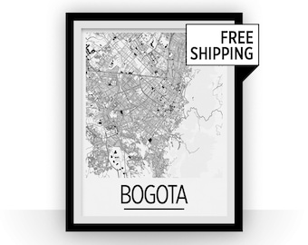 Bogota Map Poster - colombia Map Print - Art Deco Series