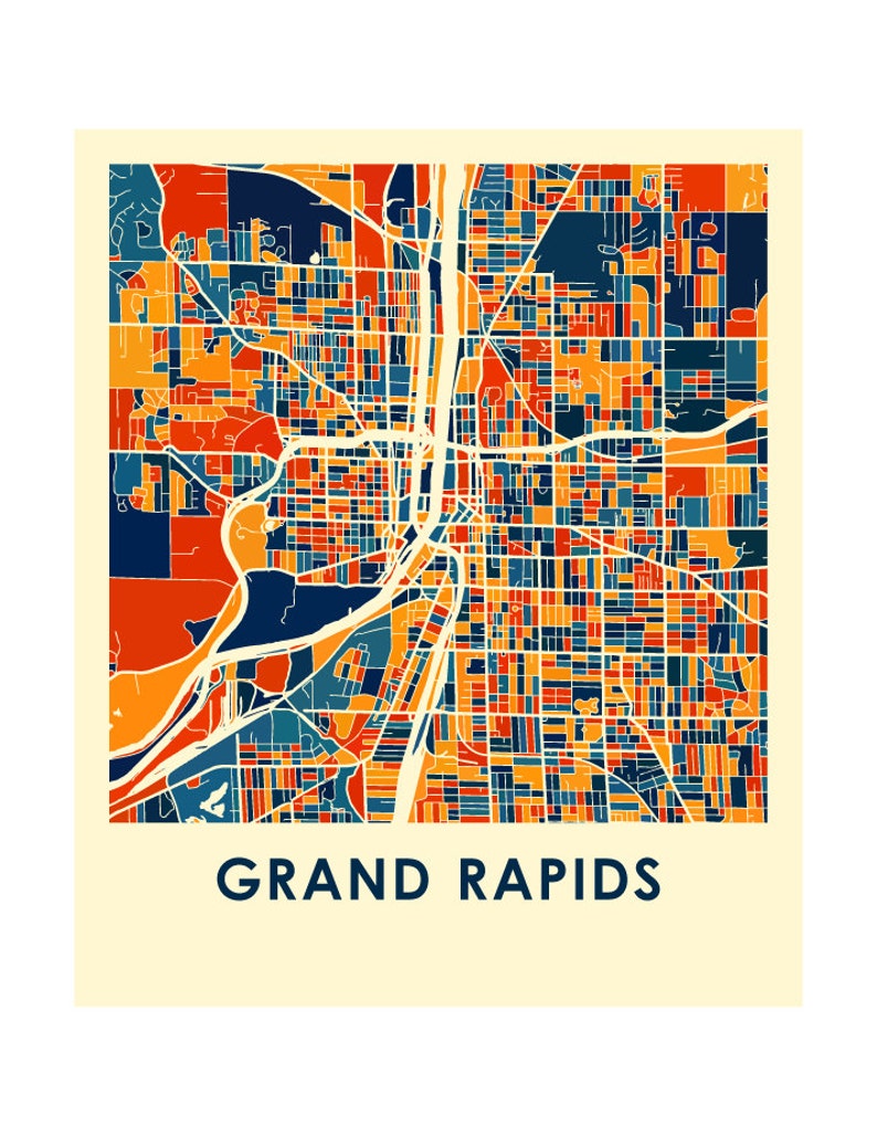 Grand Rapids Map Print Full Color Map Poster Etsy