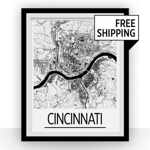 Série de Cincinnati cartes Poster - usa Map Print - Art déco