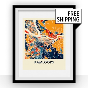 Kamloops Columbia Británica Mapa Imprimir - Cartel de Mapa a Todo Color