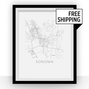 Sonoma Map Black and White Print - california Black and White Map Print