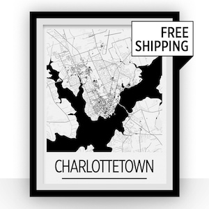 Charlottetown PEI Carte Poster - Prince Edward Island Map Print - Série Art Déco