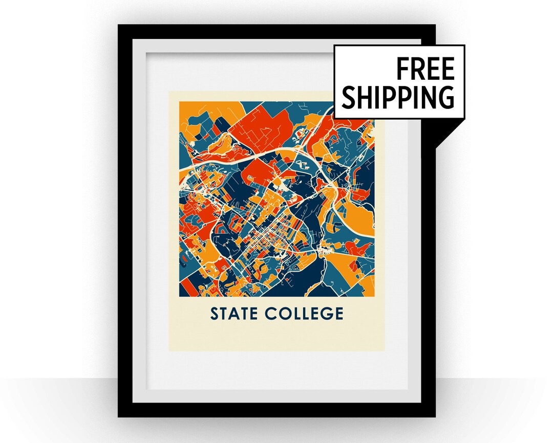 State College Map Print - Full Color Map Poster - Etsy