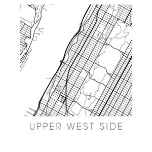 Upper West Side Map Black and White Print - New York Black and White ...