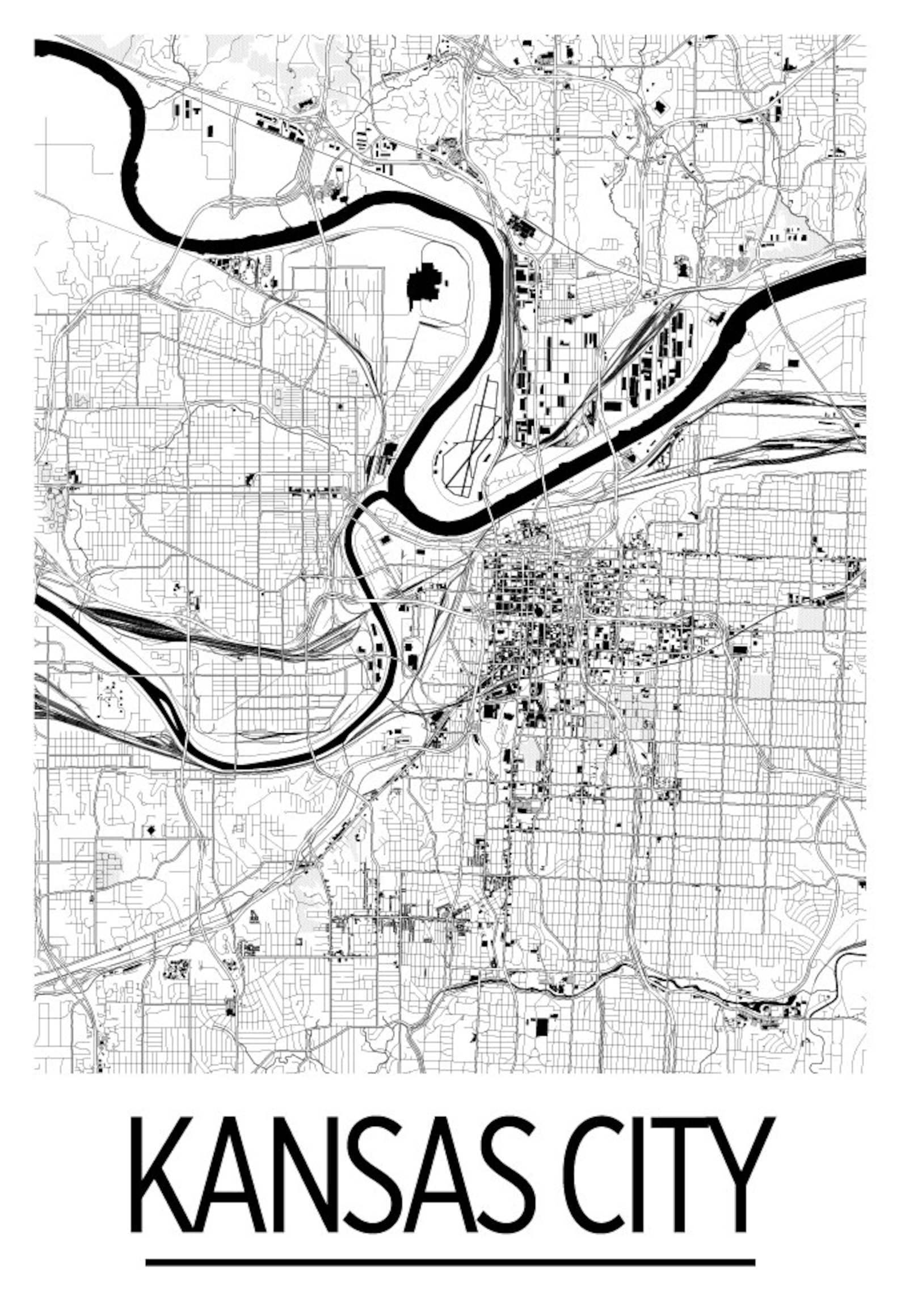 Kansas City Map Poster usa Map Print Art Deco Series Etsy