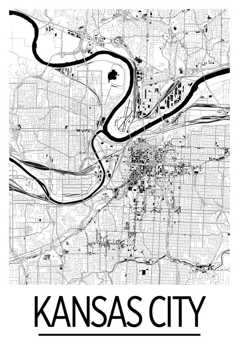 Kansas City Map Poster usa Map Print Art Deco Series | Etsy