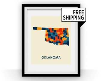 Oklahoma Map Print - Full Color Map Poster