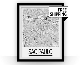 Sao Paulo Map Poster - brazil Map Print - Art Deco Series