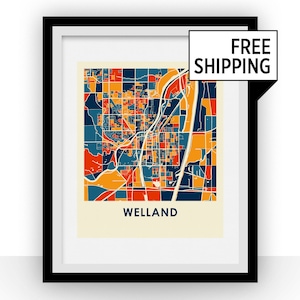Welland Ontario kaart print-full colour kaart poster