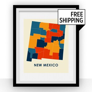 ニューメキシコ地図プリント - フルカラー地図ポスター