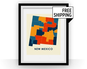 Nuovo Messico mappa stampa - Poster mappa colore pieno
