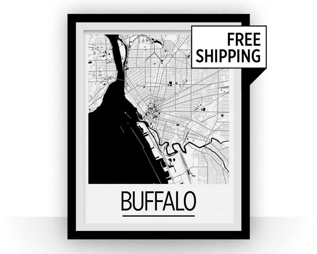 Buffalo Map Poster - Usa Map Print - Art Deco Series - Etsy