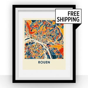 Rouen Karte Druck - Vollfarbige Karte Poster