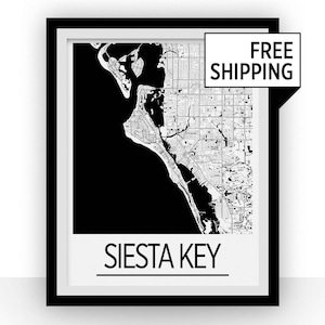 Siesta Key kaart Poster - Florida kaart Print - Art Deco serie