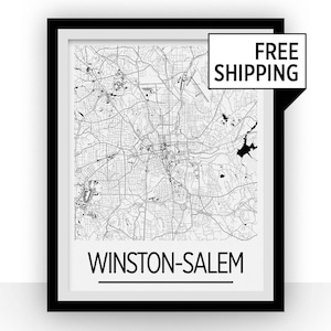 Winston-Salem Map Poster - North Carolina Map Print - Art Deco Series