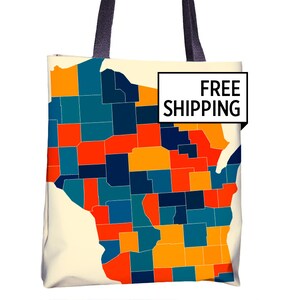 Wisconsin Map Tote Bag - WI mappa Tote Bag 15x15