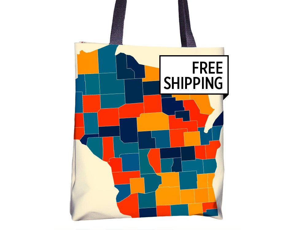 Wisconsin Map Tote Bag WI Map Tote Bag 15x15 Etsy