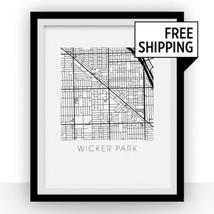 Wicker Park Karte Black und White Print - Illinois Schwarzweiß Karte drucken