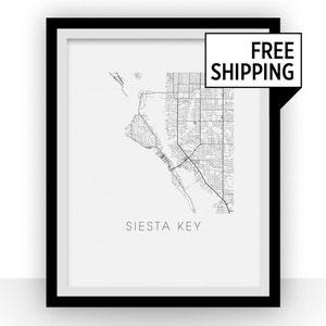 Siesta Key kaart zwart en wit Print - florida Black en White kaart afdrukken