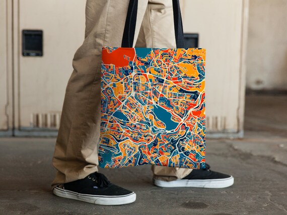 Amman Map Tote Bag - Jordan Map Tote Bag 15x15