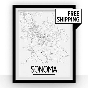 Sonoma Map Poster - California Map Print - Art Deco Series