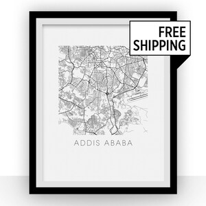 Addis Ababa Map Black and White Print - ethiopia Black and White Map Print