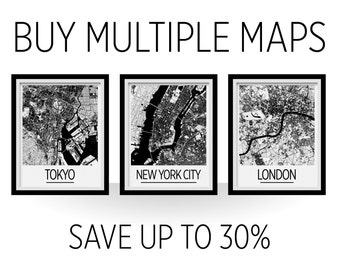 Multiple Maps Poster Set - Save up to 30% - Choose any City in the Collection