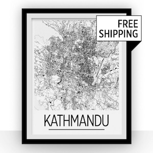 Kathmandu Map Poster - Nepal Map Print - Art Deco Series