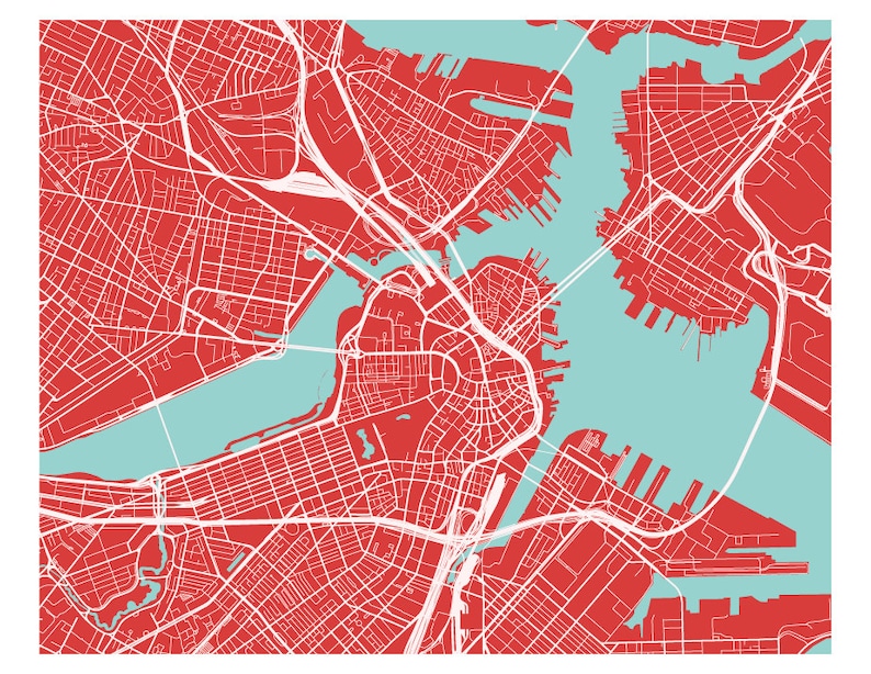 Boston Map Print Choose Your Color - Etsy
