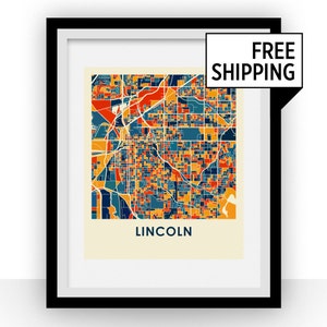 Lincoln kaart afdrukken - Full Color kaart Poster