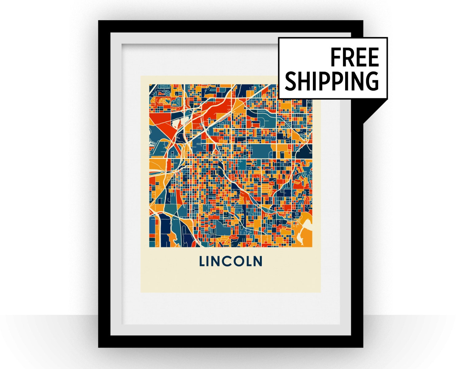 Lincoln Map Print Full Color Map Poster - Etsy