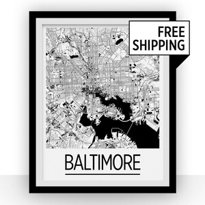 Baltimore Mapa Poster - impresión de mapa de Estados Unidos - Art Deco serie