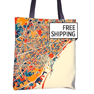 Barcelona Map Tote Bag - Spain Map Tote Bag 15x15