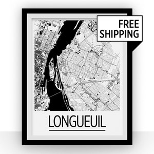 Longueuil Quebec Map Poster - Quebec Map Print - Art Deco Series