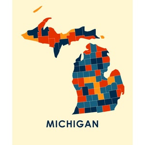 Michigan Map Print - Full Color Map Poster - Etsy