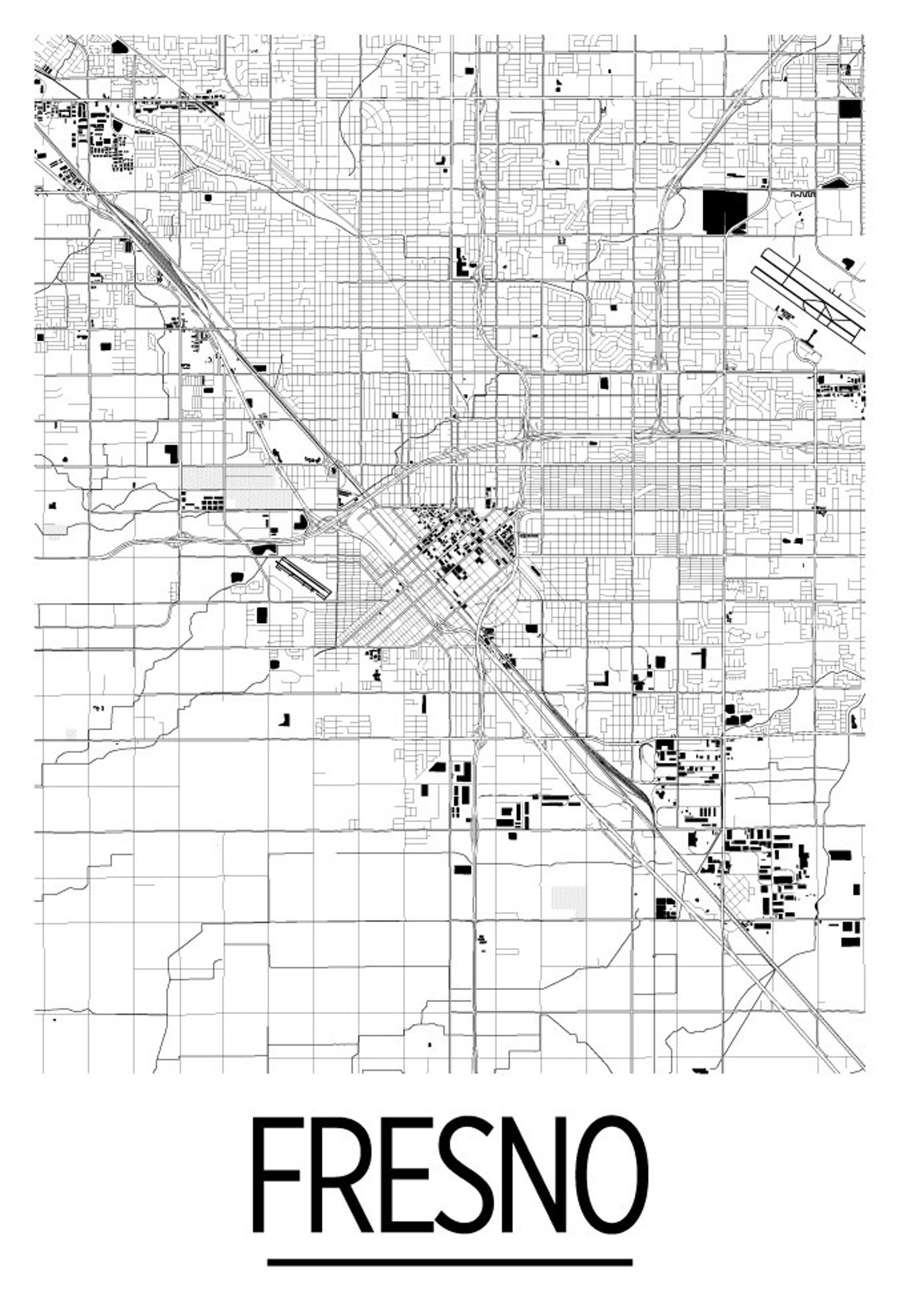 Fresno Map Poster Usa Map Print Art Deco Series Etsy