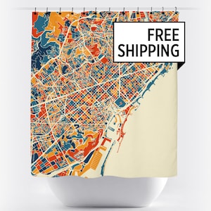 Barcelona Map Shower Curtain - spain Shower Curtain - Chroma Series