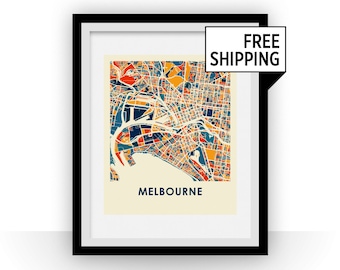 Melbourne Karte Grafik - vollfarbig Karte Plakat