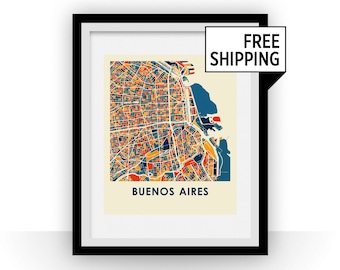 Buenos Aires Karte Grafik - vollfarbig Karte Plakat