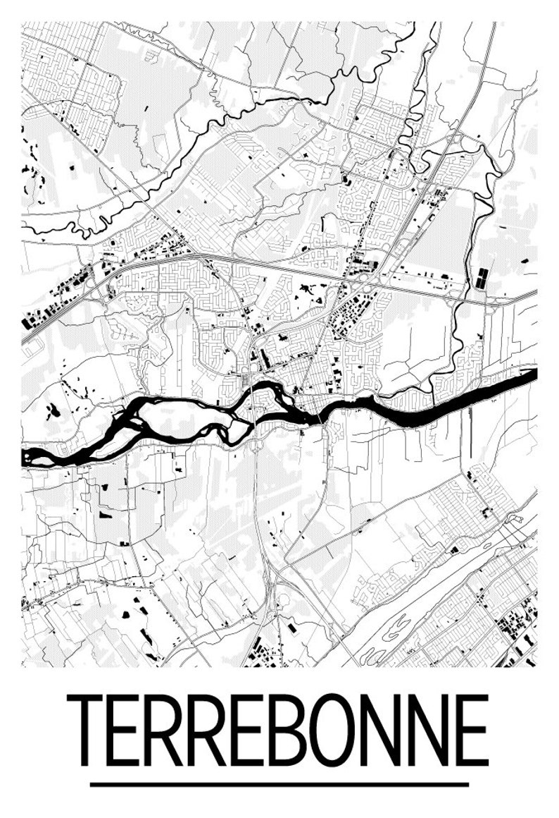 Terrebonne Quebec Map Poster Quebec Map Print Art Deco Etsy