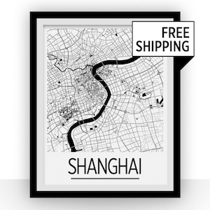 Shanghai Map Poster - china Map Print - Art Deco Series