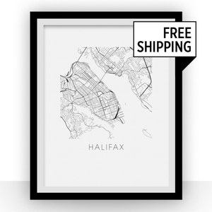 Halifax Map Black and White Print - nova scotia Black and White Map Print