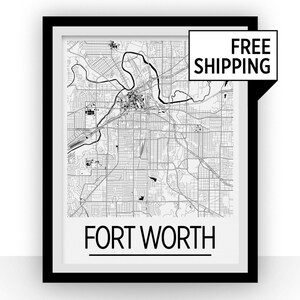 Fort Worth Kartenwerke Poster - Usa Karte Print - Art Deco