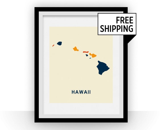 Hawaii Map Print Full Color Map Poster | Etsy