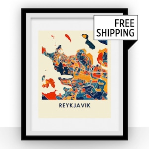 Reykjavik Karte Grafik - vollfarbig Karte Plakat